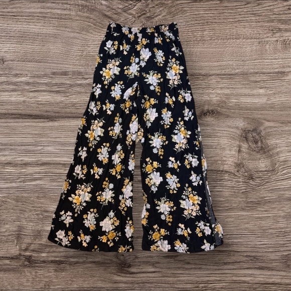 American Eagle Outfitters Floral Wide Leg Pants - Black and Yellow - Picture 2 of 8
